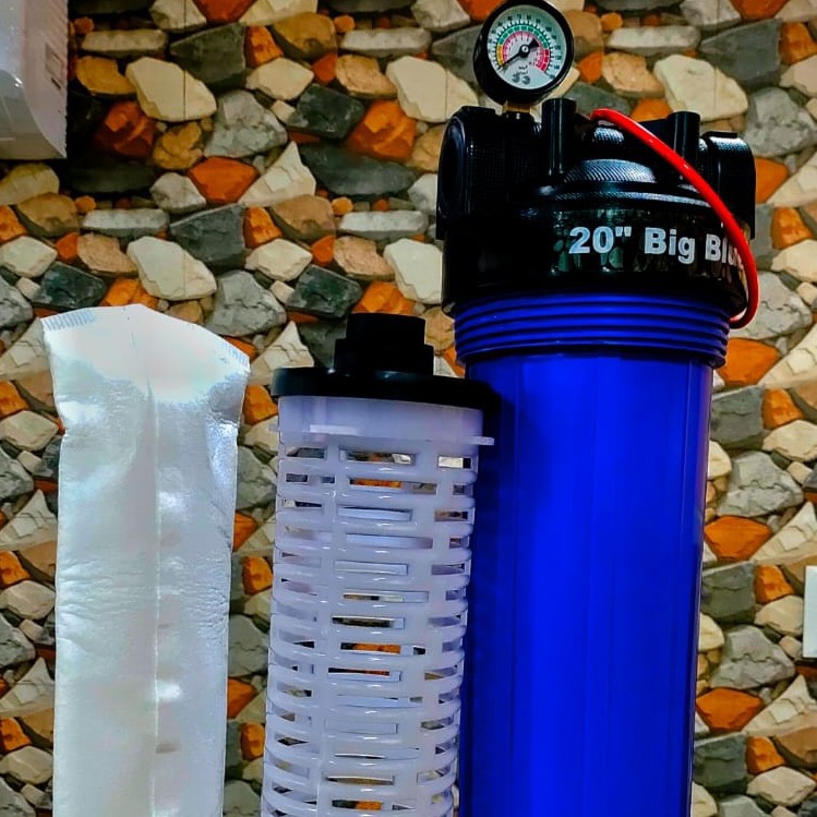 20 Inch Whole House Water Filter System with 5 Micron Sediment Bag Filter, Pressure gauge